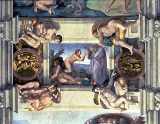 Soffitto della Cappella Sistina: Creazione di Eva, con quattro Ignudi, 1510 (post restauro)
